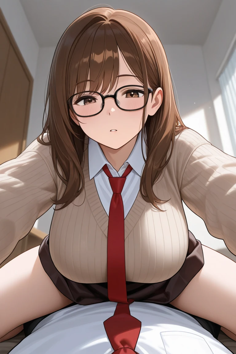 (nsfw:1.5),((Tabletop, highest quality, High resolution, nffsw, Perfect Pixel, 4k, nffsw, nffsw))), One girl, single, alone, Beauty、I could see the whole body、 ((bangs, brown hair)), ((Brown eyes, Beautiful eyelashes, Realistic eyes)), ((Detailed face, Blushing:1.5)), ((Smooth texture:0.75, Realistic texture:0.65, Realistic:1.1, Anime CG Style)), Medium breast, Dynamic Angle, Perfect body, ((Red bow tie, , Black jacket, Open jacket, Brown cardigan, White shirt, Black Skirt, Checkered Skirt)), City stairs、Looking up from the bottom of the stairs、Very embarrassing panic face, looked back、Leaning forward、(The wind blew her skirt up, exposing her buttocks.........................、Touch your buttocks with both hands、Random color floral lace panties)、(sexual fluid overflowing:1.5)、Ahe face with open mouth、The strong man behind him moves violently.:1.2、intense hip swing、(vagina、Sex、from below、Woman on top:1.2)、Huge Breasts、wide hips、Braid:1.2、Wide-open legs、Dynamic Angles、Glasses、Fuck from behind、(((Blowjob:1.5、Mouth holding a dick)))