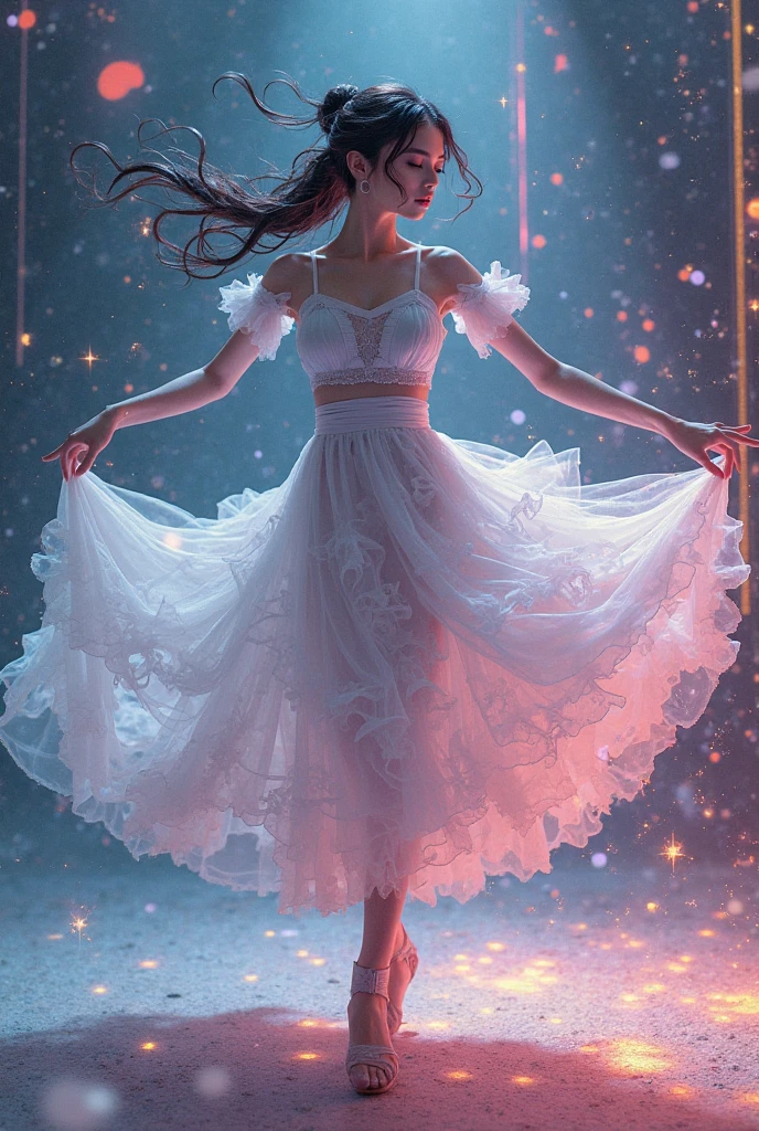 glowing, White hair ,Beautiful dance dynamics , Long legs , Calf((Long white hair，Flowing long hair))Official Art , Unity8k Wallpaper , Extremely detailed , Visible cleavage, Pretty and beautiful , Sexy long legs, masterpiece , best quality ,Practical, Very detailed illustrations ,Extremely detailed , Intricate details , Extremely complex and detailed , Very detailed 8KCG wallpaper , Caustics .reflection , Ray Tracing , Devil Theme ,nebula ,Dark aura, Network Effects , (1 Girl)Solitary , 小蓝Butterfly , Dozens of monarch butterflies around , (Blue plasma flame , (insect , Butterfly)) 圣光Butterfly天使 , Butterfly翅膀 , Pastel tones in Rococo style ,Light white and light dark red , Incredibly beautiful , Cherry blossoms , Surrealism ,painting , Ethereal , Mixing reality and fantasy elements ,Ray Tracing , Complex patterns , Delicate lines , Perfect your hands, Starry Sky , rich and colorful , Star