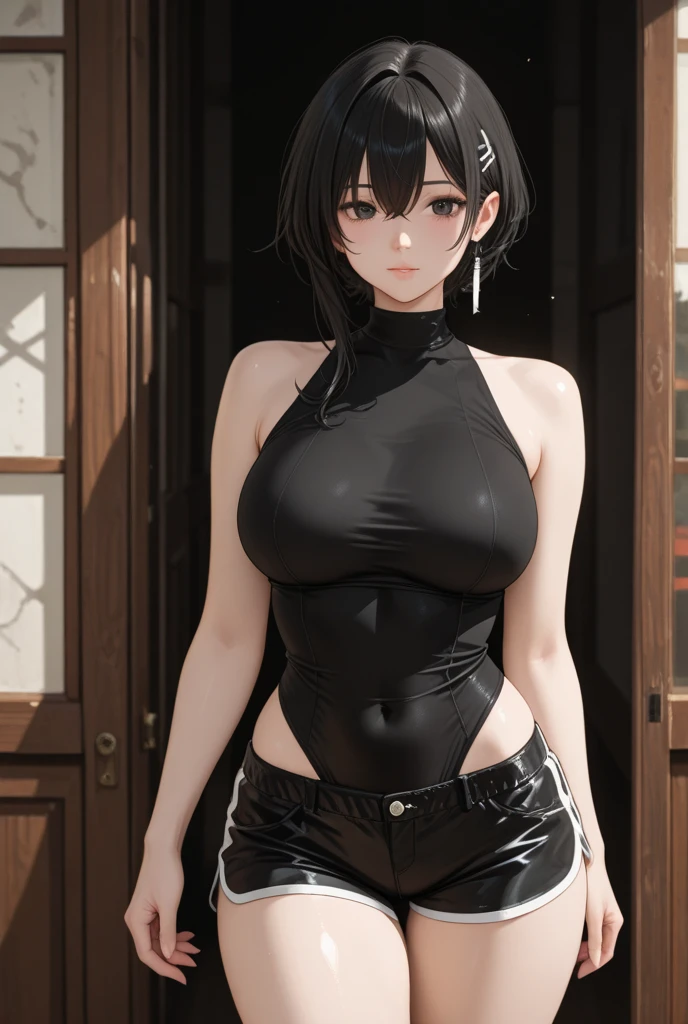 8k, masterpiece, highest quality, best quality, official art, beautiful and aesthetic, extremely detailed, (fractal art: 1.3), colorful, highest detailed, perfect face, upper body, HDR, sexy, wide hips, thicc figure, Detailed face, Detailed eyes, red eyes, perfect face, perfect eyes, ( 1elf, 1 female elf, 1girl, trans, futa, futanari, big ass, slim waist, pretty face, long white hair, sharp jawline, he is sexy, she is beautiful, she has black eyeliner, he has makeup, she has a girly face, she is tanned, she has big , she is blushing, she wears blush, hips wider than shoulders, slim torso, black lipstic, e-girl makeup, blushing, pretty, sharp jawline, red eyes, cute, thigh high socks, goth clothes, black skirt, black crop top, black lipstick, black eyeliner, cute smile, Goth, goth priestess, RAVEN, goth makeup, goth clothes, white hair, wolf cut, bulge, bulge in underwear, genitalia outline, 3d art, 3d style