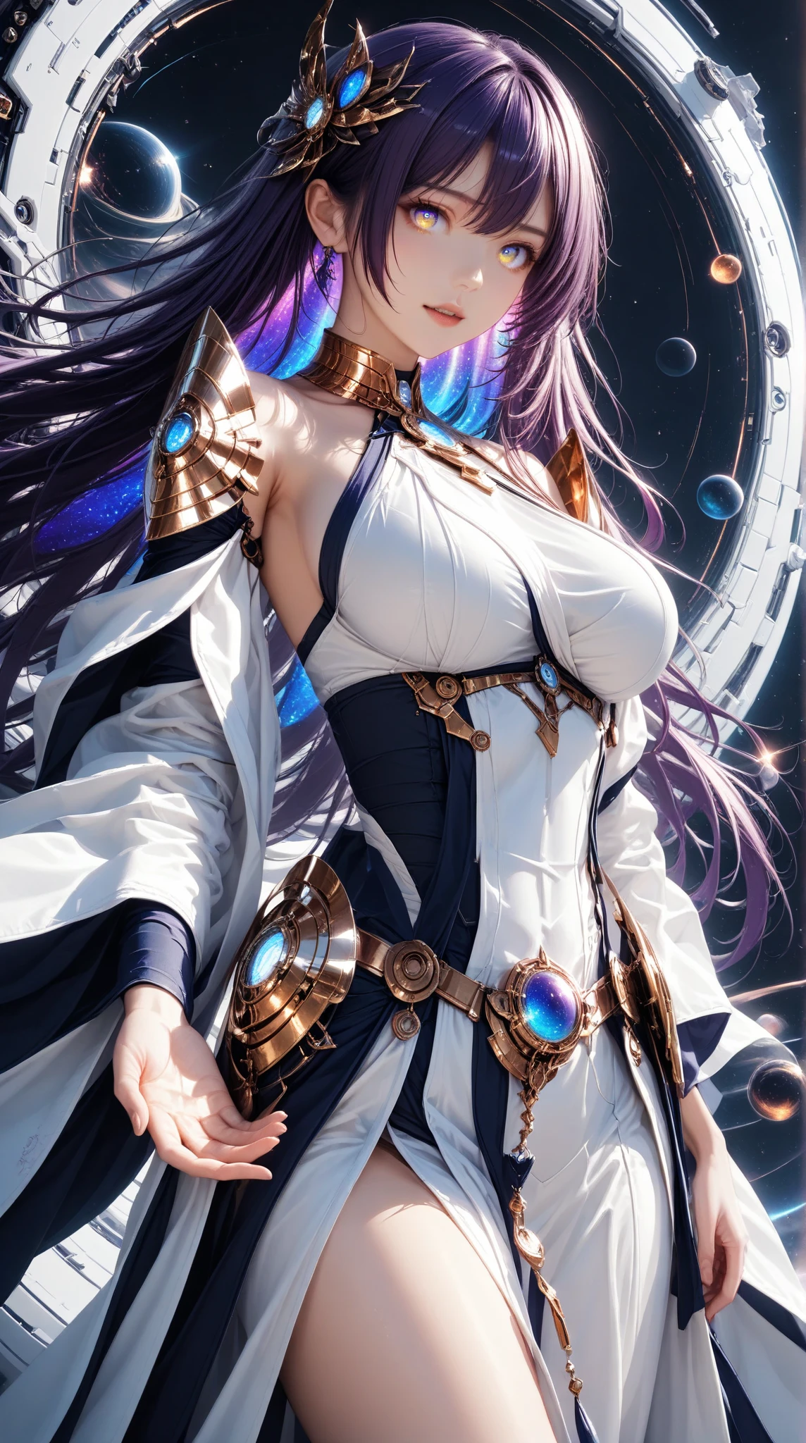 Goddess of emptiness in the galaxy with a huge dress that covers everything, making the galaxy seem empty
