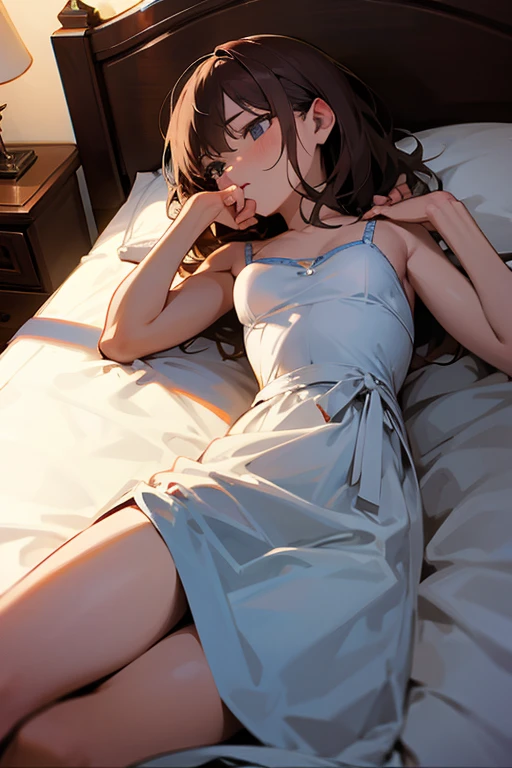 Lying on the floor in the room、Picture a person listening to music with their feet up on the bed。  detailedな顔、detailedな手脚、(masterpiece) (Highest quality) (detailed) (8K)