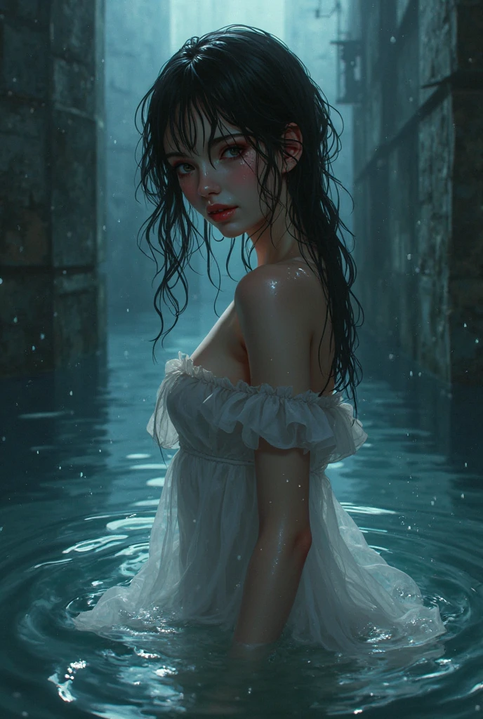 Best quality, masterpiece, ultra high res, (photorealistic:1.4), raw photo, 1girl, off shoulder, wet, jenya.d