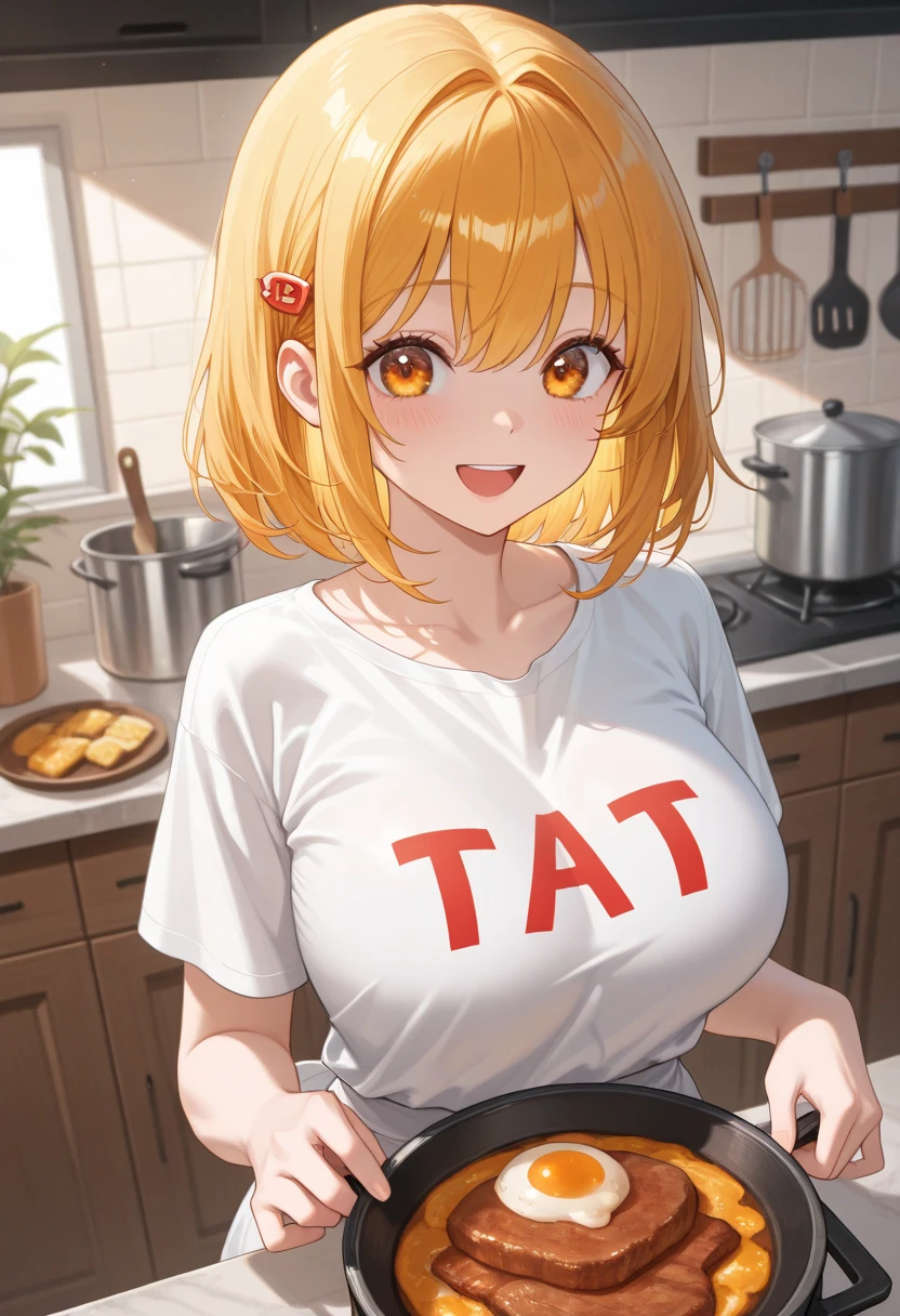 pink hair, short twintails, hair bobbles, star hair ornament, asymmetrical bangs, short hair, pink-framed eyewear, purple eyes, .(nude, naked, 1girl, solo, ,large breasts , solo) ,,, nipple ,, (wearing nothing:1.5), empty eyes , ,, , , hospital, ,blue sky, cooking, sea space