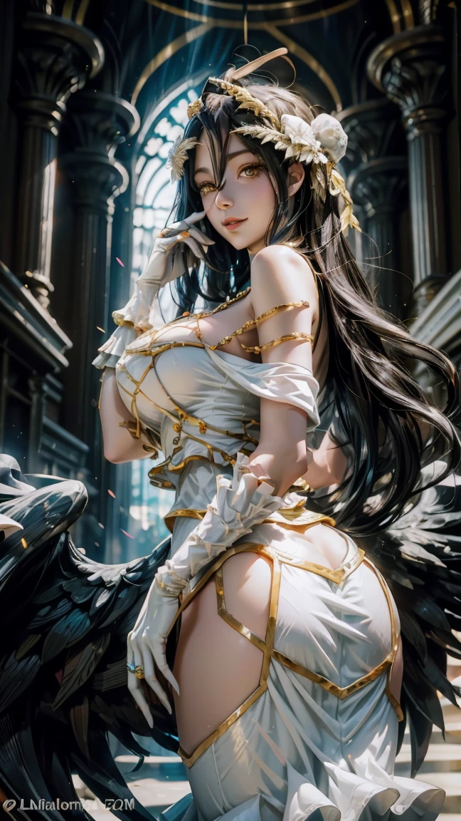 1 girl, renaissance woman,very bright light, Pouting,jwy1,((perspective)), {Beautiful and delicate eyes}, ((Put your hands behind your back)),luxury gems, crown, wet, rainy forest, Number 18,(Angel_wing),chibi,1 girl,Wenyangro Lahi,Rabbit ears,long skirt,long hair, hair,huge ，huge breasts，Show breasts，exposing her chest