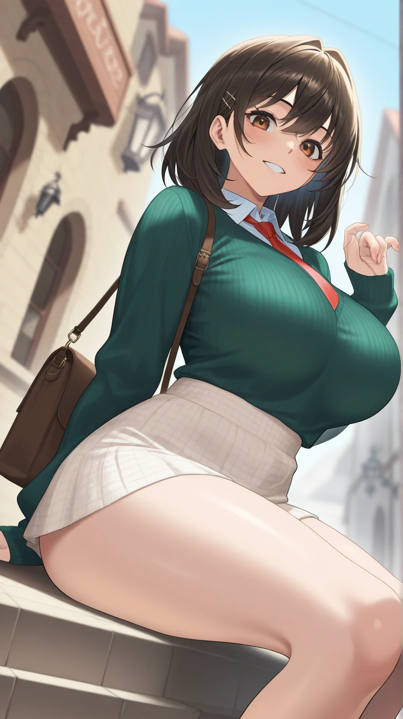 score_9, score_8_up, score_7_up, score_9, source_anime, BREAK kugisaki Nobara, 1girl, solo, Big breasts, looking at viewer, short hair, bangs, large breasts,kugisaki Nobara face, Excited face, golden eyes, point of view from below, nsfw, sexy legs, Upskirt, sexy crotch , no panties, exhibitionist whore , lips, Large breasts, (fully nude), thick thighs, (shiny skin) standing, happy, looking at the viewer, closed mouth , Pubic hair , CamelToe, pantyhose