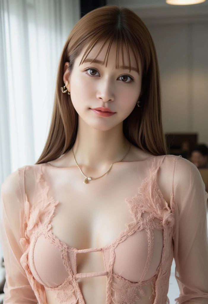 Highest quality, Super detailed, masterpiece, 16K, bar, old woman, smile, Sitting, ((Spread your legs:1.15)), View your viewers, Long Hair, Wavy Hair, Brown Hair, Big eyes, Pale skin, Wrinkles Skin, Detailed face, Detailed skin, glamorous, Sensual, Blue high slit dress, Earrings, necklace, (High heels), mole, Delicate facial features, Curvy, Elderly, Japanese, internal, in the bar, With sofa, At night, Ultra-realistic photos, Surreal Photography, realism, Real person, Cowboy Shot, from the front, Wide View, Wide Shot, intense Wide Shot, extreme Wide Shot