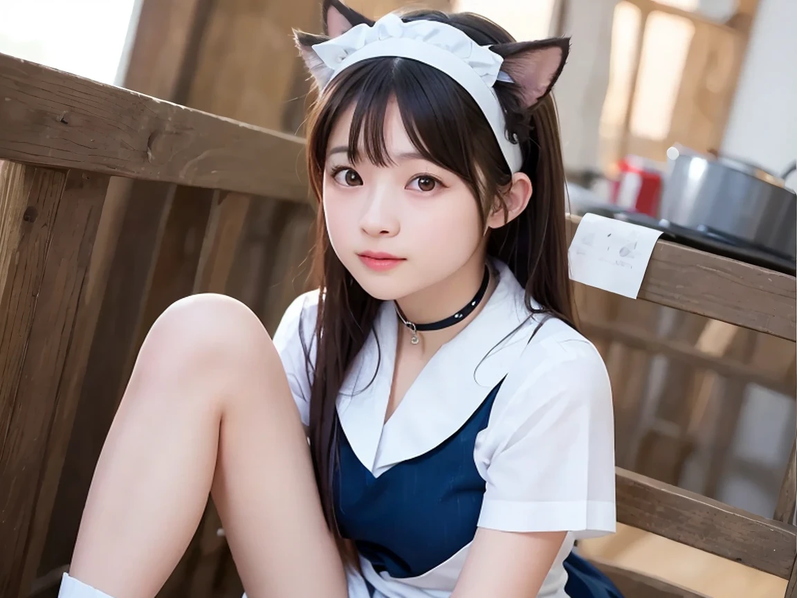 (close up:1.4)、(RAW Shooting:1.2)、(Photorealism:1.4)、(masterpiece:1.3)、(best quality:1.4)、A girl、(Slender beautiful girl)、(Full breasts:1.2)、Fluffy beautiful breasts、(cleveage)、(nipple:1.2)、OPEN LEGS ULL BODYSHOT)、from above、8k、(On the table:1.2)、(Ribbon、Knee socks:1.3)、Look at the enthusiasm of the audience、kneel、look up、Ribbonボンデージ、(Slender fingers and beautiful thighs)、(Short Bob:1.2)、、Lovely、Lovely、(White cat ears hair accessories:1.2)、