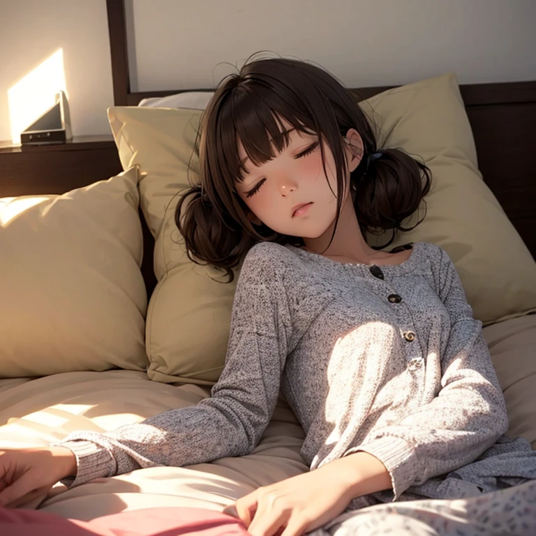 A woman is lying in bed with a pillow and a stuffed toy, profile image, 30-year-old woman, 30-year-old woman, Filmed in the early 2020s, Chubby, Photos taken in 2020, umamusume, 4 5 those, Nishimiya Shoko, tsutomo nihie, kiyoko suzuki