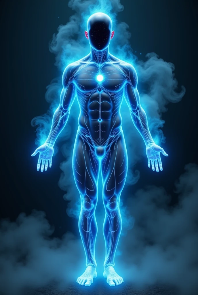 Human silhouette made of blue light