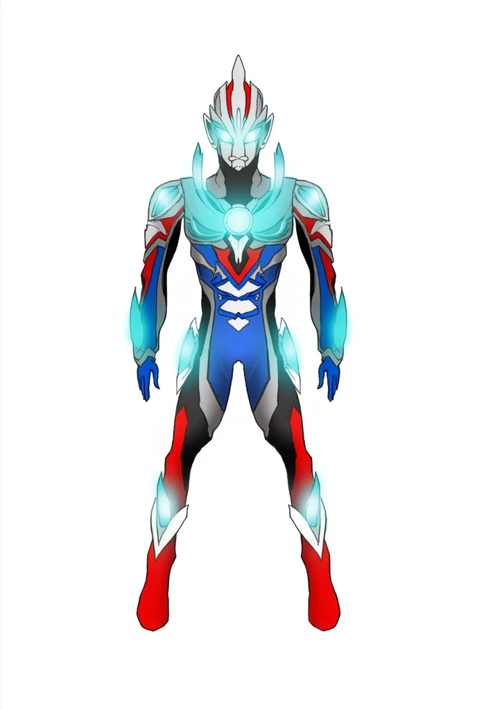 [ Amazing | astounding | delicated ] [Visually inspect the audience]Ultraman&#39;s character statue ， （Best quality， tmasterpiece）， 1人， looking at viewert，lightwave ， City smoke background， upper part of body， Contemporary，Cyan Blue Ultraman Tiga Color Color。[dot paper effect]，Ultra-clear image quality，32K，long-focus。