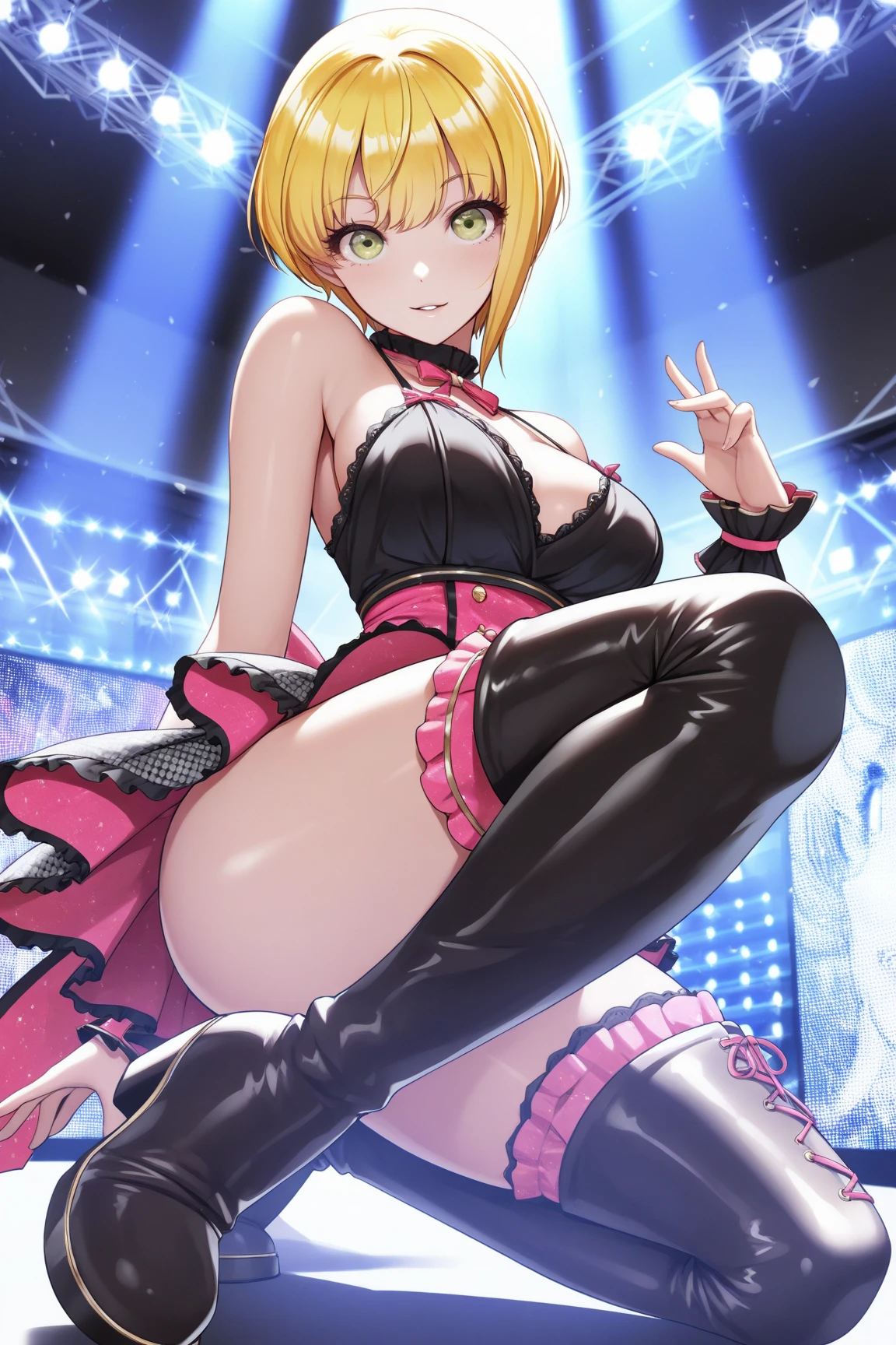 outside,crowd,Grab your dick,(((The girl takes off her pants to her knees))),((Take off your pants and pull them down to your knees)),pull your pants down to your knees、((Showing underboob)),Revealing panties,Short hair in twin tails,Lace panties,Pink Panties,Grab your dick,Showing underboob,Cleavage,Wide forehead,Blonde,((男のGrab your dick)),(((((Inserting dick into pussy))))),naked,Showing off her pussy