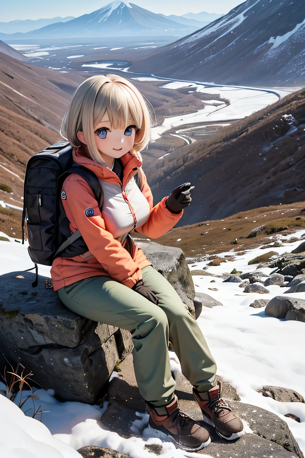 Highest Quality、high image quality、masterpiece、Detailed Background、(very detailed face:1.3)、age beauty、(huge breasts:1.3)、perfect body line、anatomically correct、braided bob cut、ponytail、Beautiful Nature、The fifth station of Mt. Fuji in spring、A clear blue sky spreads out before you、
(Two girls hiking along a mountain path where snow still remains in patches:1.5)、
Small spring flowers peeking out from between the melted snow along the way々、
They smile as they take their cameras and take pictures of each other, enjoying the relaxed mountain air、
The spring sunlight sparkles and reflects off their backpacks and jackets, and the fresh breeze stirs their hair、
Functional innerwear、Thin fleece、A light down jacket in bright pastel colors、
Stretch hiking pants in khaki, navy, or beige、Lightweight trekking boots in earth tones、sports sunglasses、 cap、neck gaiter、gloves、Small hiking backpacks in eye-catching colors such as orange and teal blue、Minimal makeup that can withstand active movements、cute