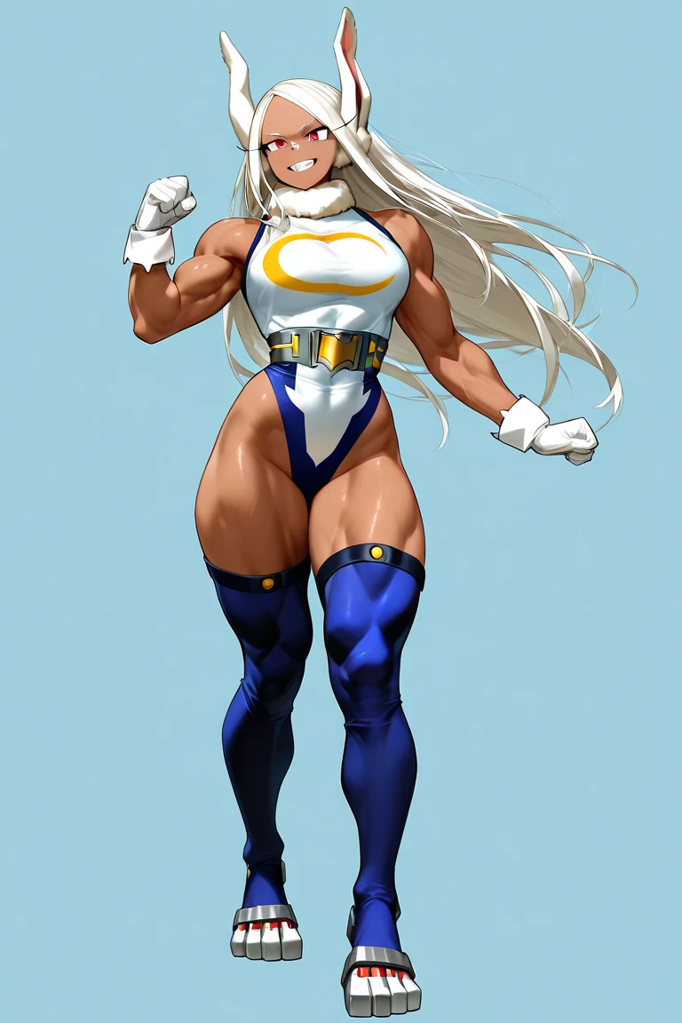 personaje de anime con un culo muy grande, Personaje del juego de lucha, Pose de lucha, Pose ruda, most strongest pose, Pose de lucha, chica musculosa, Chica en forma, Tifa Lockhart con pelo blanco, Thicc, Chica perfecta de pelo blanco, commission for high resolution, femenino y musculoso, seductora chica de anime, Anime woman, Chica con el pelo plateado, armpits, smile