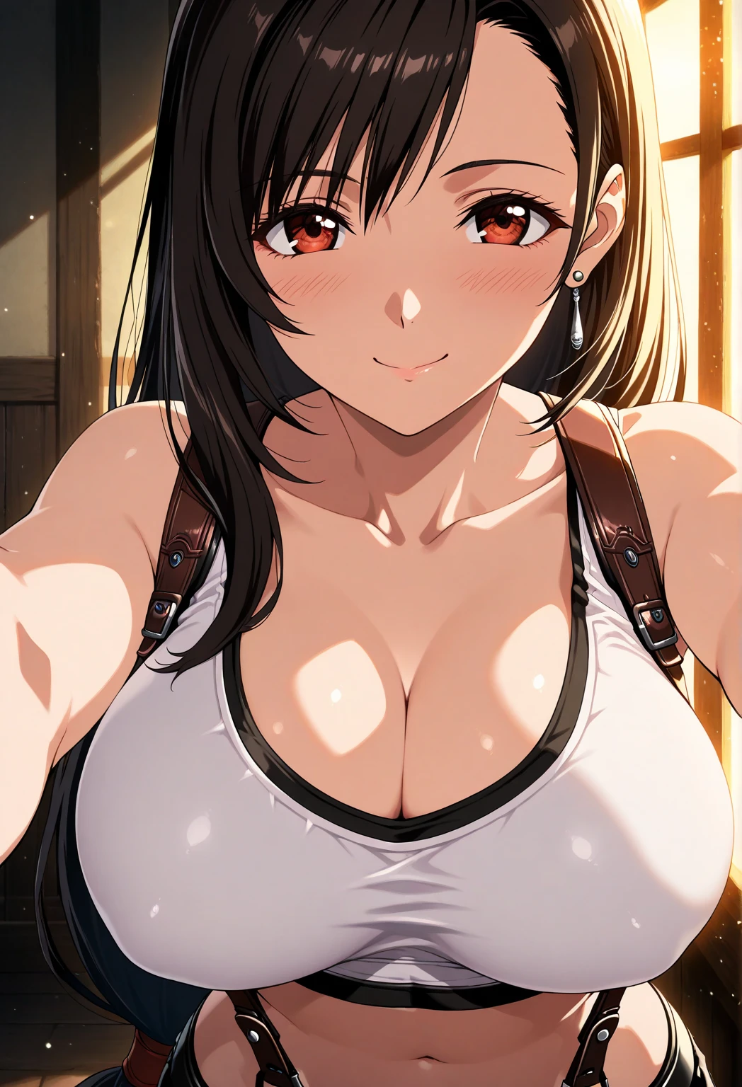 One girl, highest quality, Super detailed, masterpiece, Ultra-high resolution, 8k, Ridiculous, Cowboy Shooting, Focus on the girl, Embarrassing, blush, Lovely, Close one eye, With tears in her eyes and her mouth open, What saliva leaves behind, (Tifa Lockhart:1.1), medium breasts, inverted nipples, spread nipples, cum to nipples, 1penis, 1penis to nipples, nipples fuck