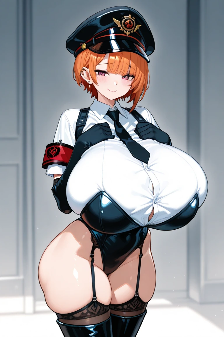 Cute naughty martial artist, Pastel colors hair, (large breasts:1.2, Thighs:1.2, thick legs:1.2, curvy:1.2), yellow orange hair, (undercut, short two side up:1.2, short hair:1.2), (naked:1.4), standard height, (blush:1.2, fang:1.2, ;d), at the adventurer's guild, A bulletin board with posted paper, fighting stance
