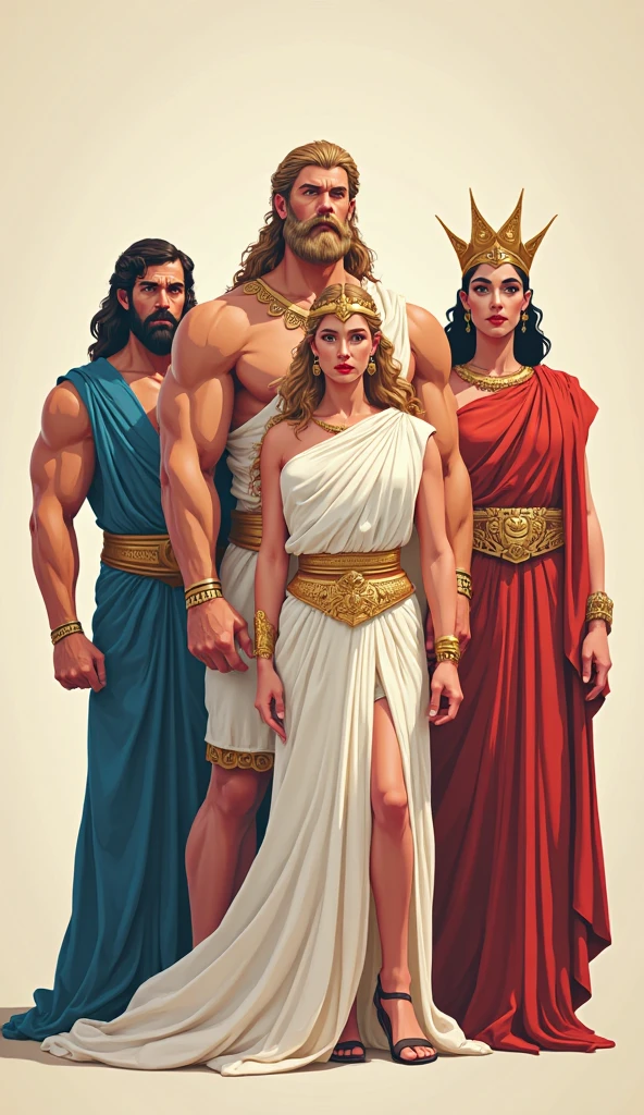 Make a logo with the goddess Minerva, the goddess Aphrodite and Hercules