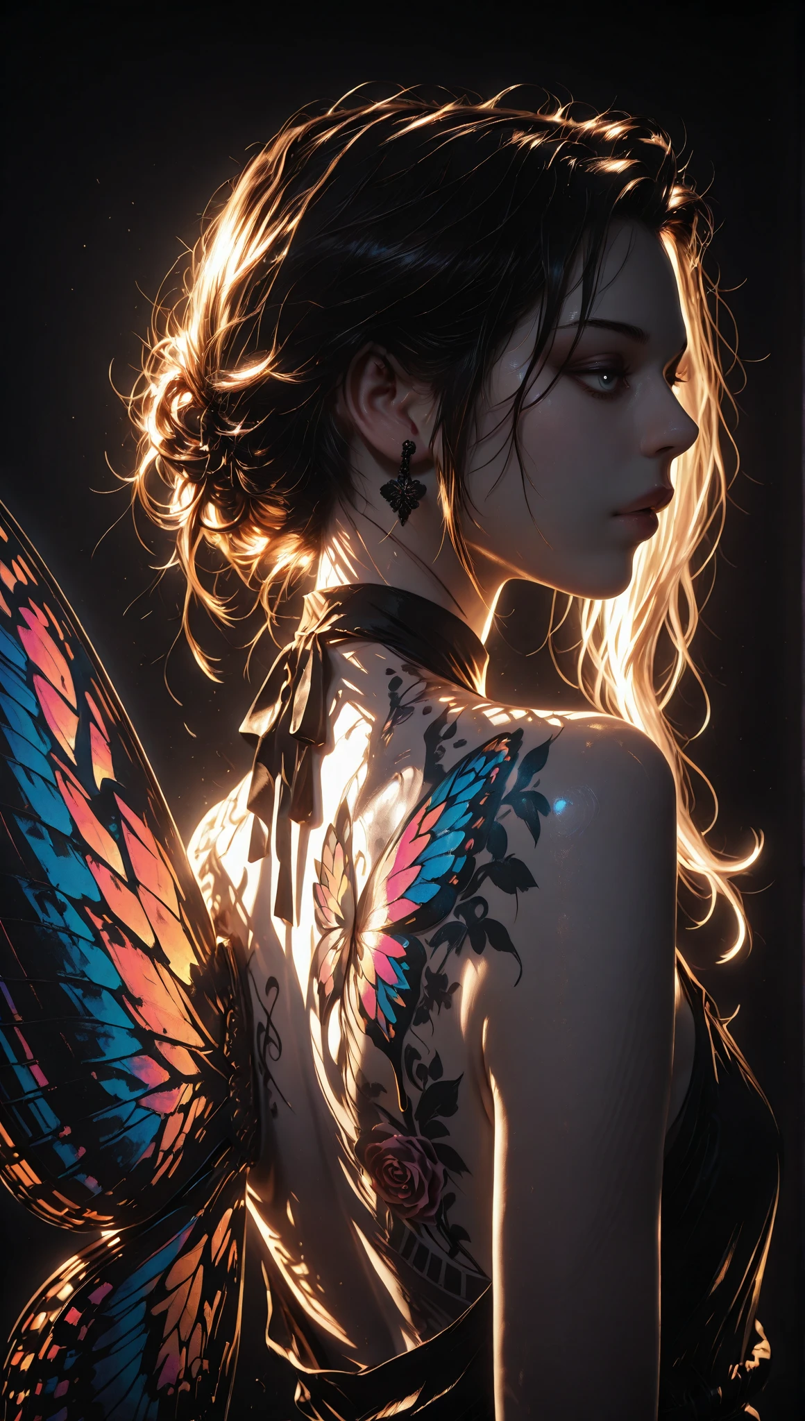 (masterpiece, top quality, best quality, official art, beautiful, cosmic, atmospheric, psychedelic, dreamlike and aesthetic:1.2), (1girl, blonde hair, tons of tattoos and piercings), extreme detailed,(fractal art:1.3),colorful,highest detailed, cherry blossoms and butterflies blowing in the wind