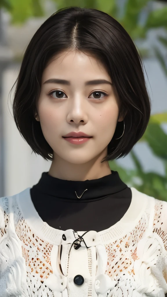 1 Female,Photorealistic,Highest quality,Ultra high definition,8K,Cool Beauty,Beauty,Perfect Style,Summer knitwear,Japanese,、薄い茶髪、,、上半身、無表情、ooking at the camera,Very Short Bob
