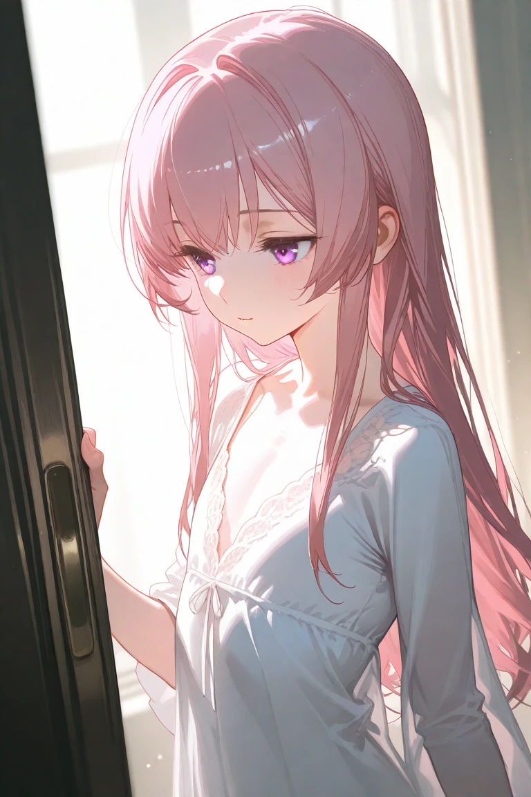 A girl，long hair, bangs, Pink hair, Hair between the eyes, (Blue Eye:1.5),  (Eye:1.5),  (small ???????:1.2), 
rest clavicle, White shirt, Pleated Skirt, mini skirt, bracelet, White skirt,Cleavage，??????，
rest looking at viewer, whole body,
rest indoors, kitchen，
rest (masterpiece:1.2), best quality, high resolution, Unity 8k Wallpaper, (illustration:0.8), (Beautiful and delicate Eye:1.6), Extremely detailed face, Perfect lighting, Extremely detailed CG, (Perfect hands, Perfect anatomical structure),