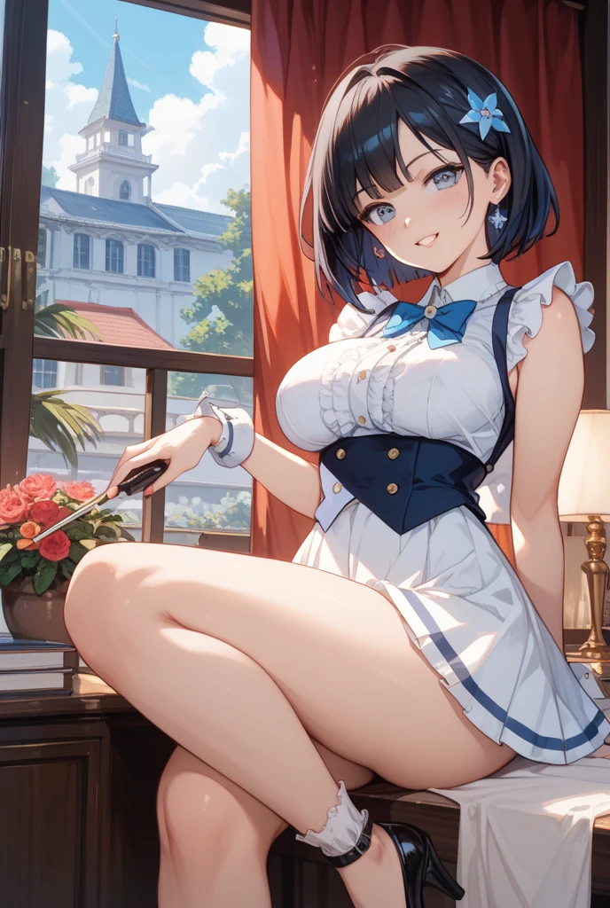 (8K, RAW photos, best quality, masterpiece:1.2), (Practical, photo-Practical:1.37), Extremely detailed,
1 girl,Lovely, Solitary,Beautiful and detailed sky,Detail of cafe,night,sit,Dating,(Red and swollen nose),(Smile:1.1),(Shut up),Large Breasts, seductive Smile, Big Apartment, Professional lighting, Sony A7R4, Jersey 50mm F1.8,
Medium breasts,Beautiful and delicate eyes,(Collared shirt:1.1), bow tie,Pleated Skirt,(short hair:1.2),Flowing hair ,huge , Crazy breast swelling, Chest larger than shoulder blades, Big breasts and thin waist,(huge breasts:1.2),Hydrated skin((rogue))((非常huge乳房)),((Grooves reveal original skin))