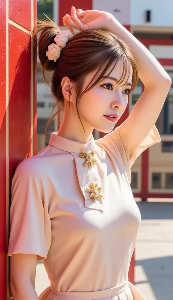 (masterpiece, highest quality:1.2), 8k, Absurd, (Upper Body:1.2), violet, Gardenia, beautiful girl, (Pretty face, Detailed face:1.2), (Ao Dai:1.2), View your audience, Film Grain, chromatic aberration, Sharp focus, High resolution, Face Light, (Vietnam city background)