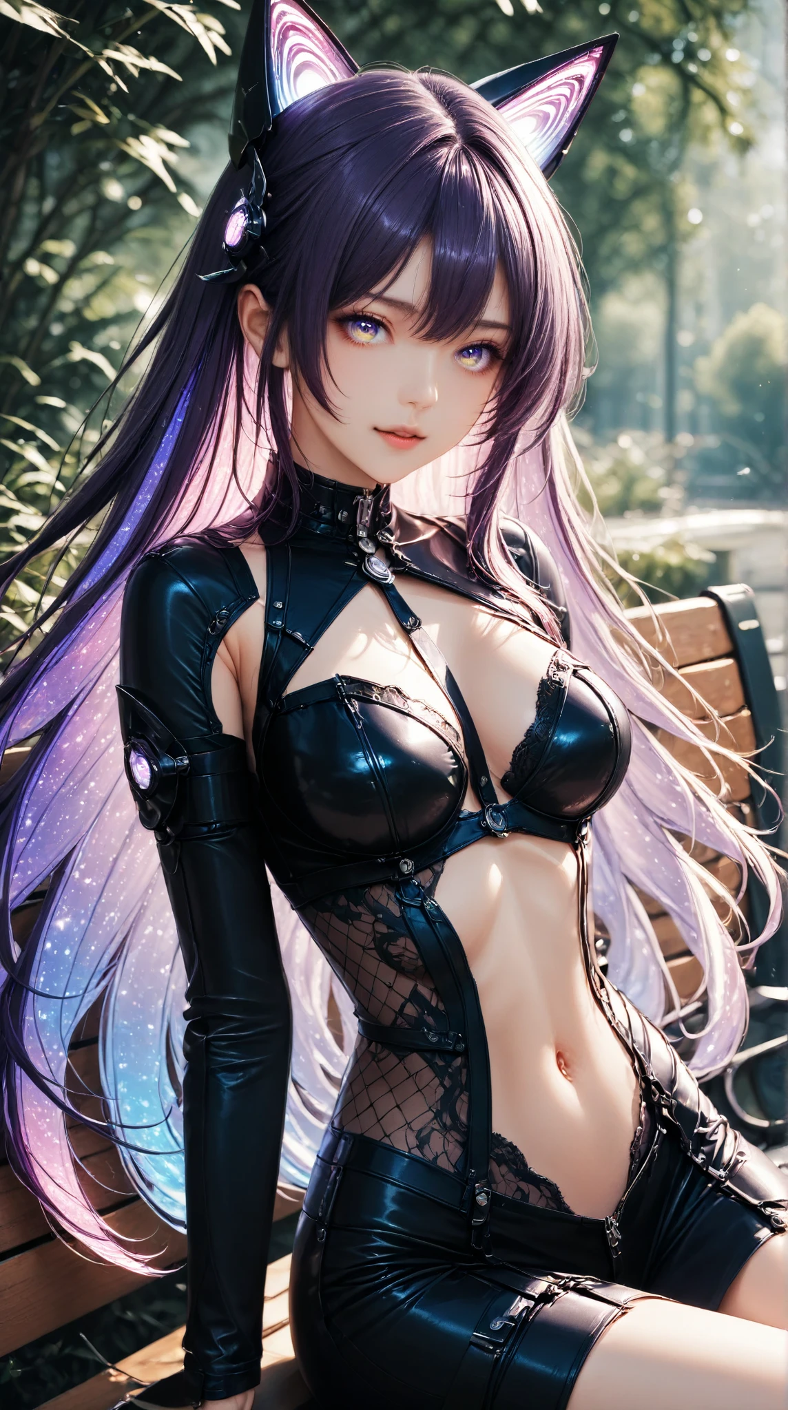 motor irreal:1.4,UHD,La mejor calidad:1.4, fotorrealista:1.4, textura de la piel:1.4, Create an extraordinary 8K masterpiece with the facial portrait of an 18-year-old anime girl. Ella posee llamativos ojos azules y largos, Cabello morado lavanda claro de dos tonos. Her overall appearance exudes a gamer girl aesthetic, and is dressed in a stylish blue outfit. Place the character inside a room bathed entirely in bright purple neon lights, creando un ambiente inspirado en el cyberpunk. The entire room should be illuminated with neon purple light, No visible room details, excepto por el brillo vibrante. This setting creates a blurred background effect that enhances the overall environment. El maquillaje del personaje debe ser meticulosamente elaborado, with impeccable red lipstick, lashes, y ojos ultra detallados. Pay special attention to the ultra-detailed face, labios, and the unique hair intakes that make it distinctive. Her very long hair should be a prominent feature in this portrait.............., Enhanced by cinematic lighting to accentuate its eye-catching features. Add a touch of mystique to the artwork by including an ancient scroll with the words 'ME♡XO' written on it, Held or prominently displayed within the composition. Este pergamino debe ser un elemento clave del retrato. Los ojos del personaje deben emitir un brillo azul cautivador, alinearse perfectamente con el tema gamer. El resultado final debe ser una verdadera obra maestra, enfatizando detalles sorprendentes en este retrato facial 8K. It must capture the essence of a unique and stern anime player girl while focusing solely on her face.............., with the entire room illuminated by neon purple light. (Laboratorio marte planeta:1.4) 8k, 。.........................................3D, realista, Ultra Micro Photography, of the highest quality, Super detalle CG Unity 8k,Cara perfecta