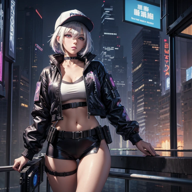 (masterpiece),(best quality),highres,incredibly absurdres,absurdres,very_high resolution,original,intricate details,hyper detail,ultra-detailed,exquisite detailed, extremely delicate,intricate delicate,hyper delicate,beautiful,UHD wallpaper,colorful,HDR,(illustration),sharpened,sharpen,chromatic aberration,8k unity render,photorealistic,realistic,dramatic,dark,digital painting, octane render, artstation, concept art,cyberpunk, global illumination,studio light,volumetric light,sketch, lineart,by krenz cushart,by Paul Hedley, Nri\Y4,(1girl),(solo),baiyi, (perfect detailed beautiful girl),teengirl,korea,korean_idol_style,model,sexy,sexually suggestive,seductive,dynamic angle,(cowboy shot:1.5),bust,portrait,(pov),from below,face_focus,looking at viewer,standing,hand in pocket,(hands in pocket),hand on hilt, dynamic pose, (perfect detailed beautiful hair),shiny hair,glossy hair,bangs,white hair,grey hair,colorful highlights,ponytail (perfect detailed beautiful eyes),bright_pupils,sharp_eyelid+eyeliner+eyelashes+dark_red_eyeshadow, (perfect detailed beautiful face),(lipgloss+[red_lips:0.8]),high_nose,smile,parted lips, (perfect soft tender delicate white skin), glossy skin,skinny,pale skin,(shiny skin), (perfect body shape),narrow waist,wide hips,perky_breasts,cleavage, (perfect detailed beautiful clothes),jacket,open jacket,purple bikini,bikini top only, open_clothes,gloves,fingerless gloves, high heels,sheath, sheathed,white pants, choker,thighhighs,long sleeves,katana, ryeHQI_qW:fofo,(detailed beautiful scene),scenery,landscape,(emphasis_outlines),depth of field,dramatic visual effect,tyndall effect,visual impact,(cyberpunk),street,Cyberpunk 2077,moon,starry sky,alley,trash can,trash,cans,in_dark_alley,narrow_alley,dark,crowd,(night),outdoors,neon_lights,graffiti,east_asian_architecture,holographic_advertisement,future buildings,cyberpunk city,(rain),rainy,skyscraper,reflective floor, reflective water,
<lora:baiYiPathToNowhere_v10:0.6>,  <lora:fashionGirl_v50:0.8>