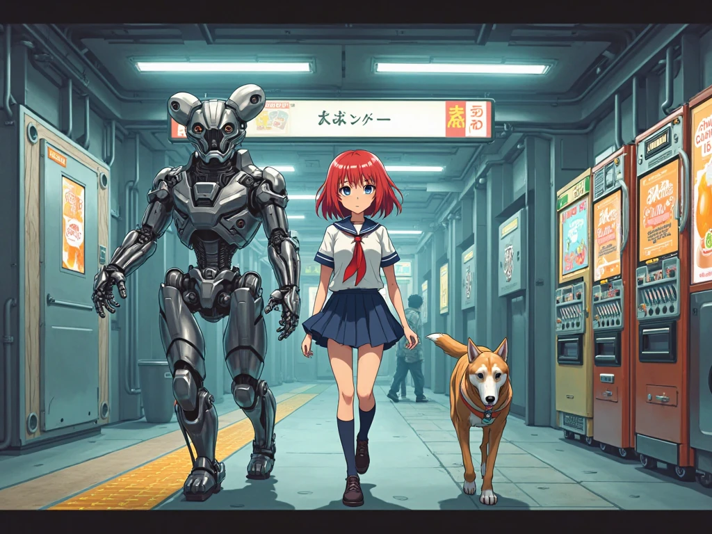 In realistic anime style, a girl with short green hair and a light blue spacesuit travels riding a rocket through an avenue full of vehicles, scaring people.