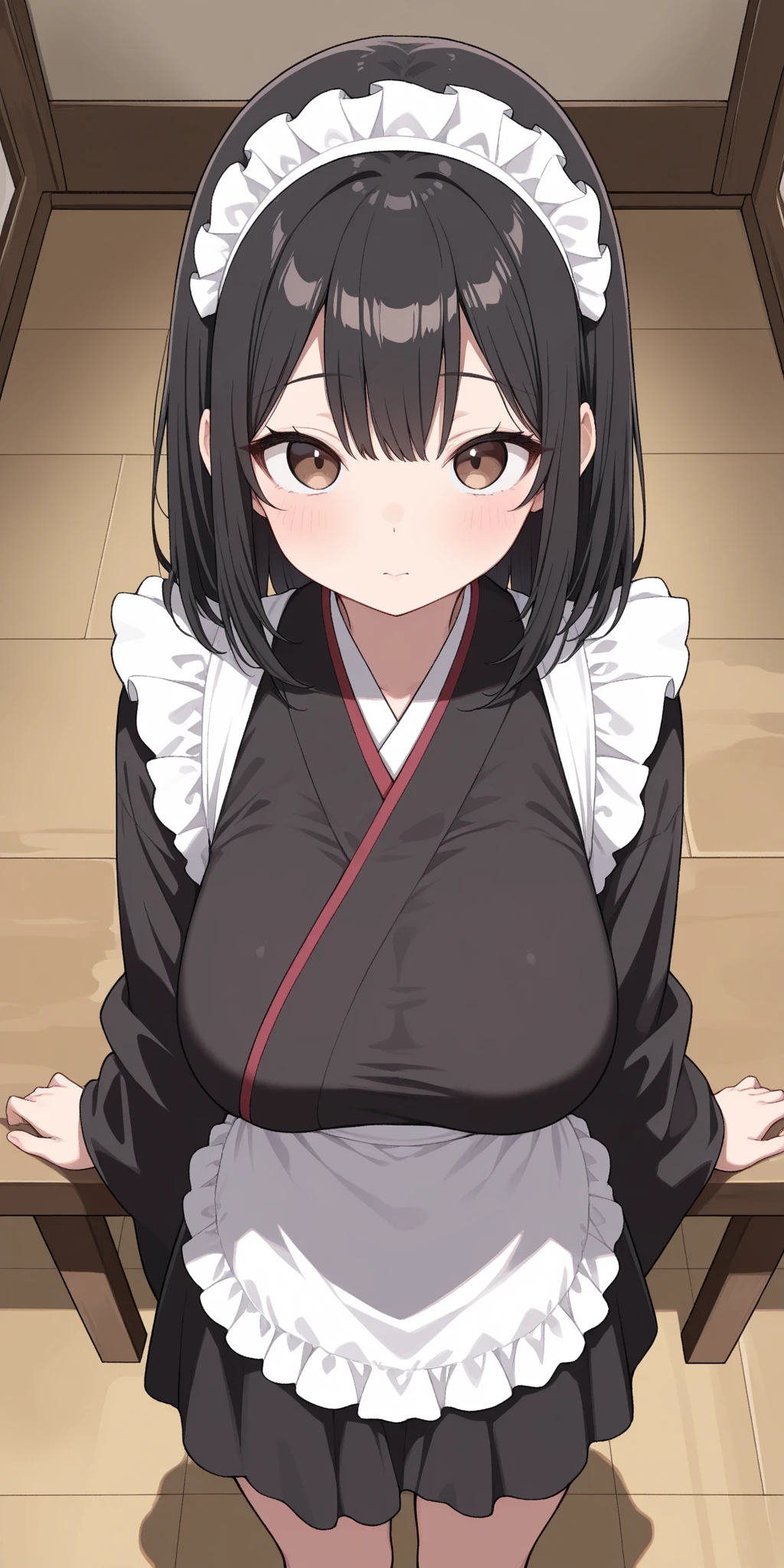 ((highest quality, masterpiece)), japanese woman、Are standing、Are standing、(vapor、pearl necklace、black dress、black dress、black tights、vapor、Sweat、blush:1.3), ((MILF:1.5、、black hair、long hair、), ((tatami、Japanese cushion、indoor))