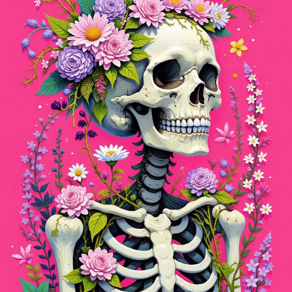 (Male skeleton wearing blue flowers on their heads and female skeleton wearing haute couture wedding dress), ((( Skeleton ))), (Half-body skeleton,),(Haute couture wedding dress blends perfectly with cutouts:1.1) , Love and death, (Tutu dress:1.1),(flowers grow from the body:1.37), (Perfect haute couture wedding dress)(Hand and face skeletons:1.37), skullgirls, ska skeleton and girlfriend,, (Hug pose:1.37), skull bones flowers, Pedras preciosas,fresh flowers,butterflys,Butterfly,
surrealism,Imaginative,Fever-Dream,impossible,Dark fantasy,Bejeweled,Ultra-sharp details
background:Red Planet