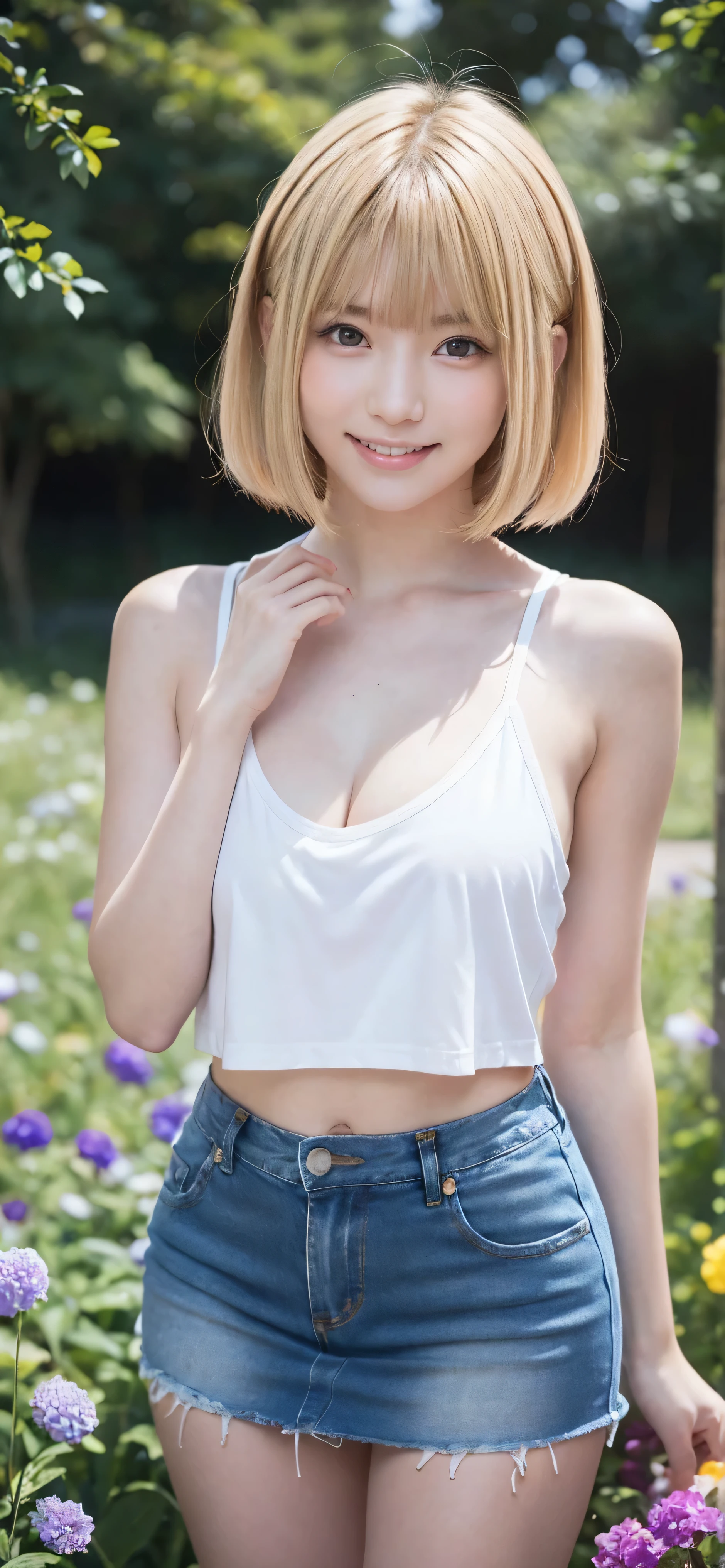 flying debris、highest quality、An illustration、highest quality、Understood、High resolution、8k wallpaper、Perfect dynamic composition、(((Ezvian Everywhere)))、((From below))、A beautiful and cute 20 year old girl、Beautiful face in every detail、Delicate and cute eyes、Fine skin、Red cheeks.、shy、(Semi-short hair:1.3)、(wavy blonde hair)、Small breasts、Bold sexy pose、smile、Small breasts、Between the legs、Small Ass、Thin ass、Please generate at the eaves.、Narrow shoulders、wavy blonde hair、blonde、、Golden Thin Necklace、Heart-shaped earrings、smile、、Gold bracelet、sitting on a park bench、White tank top、No bra、I can see my nipples are erect、White mini skirt、The whole body becomes visible、Branded Sandals、、So you can see all the way to your feet、Black panty shot、