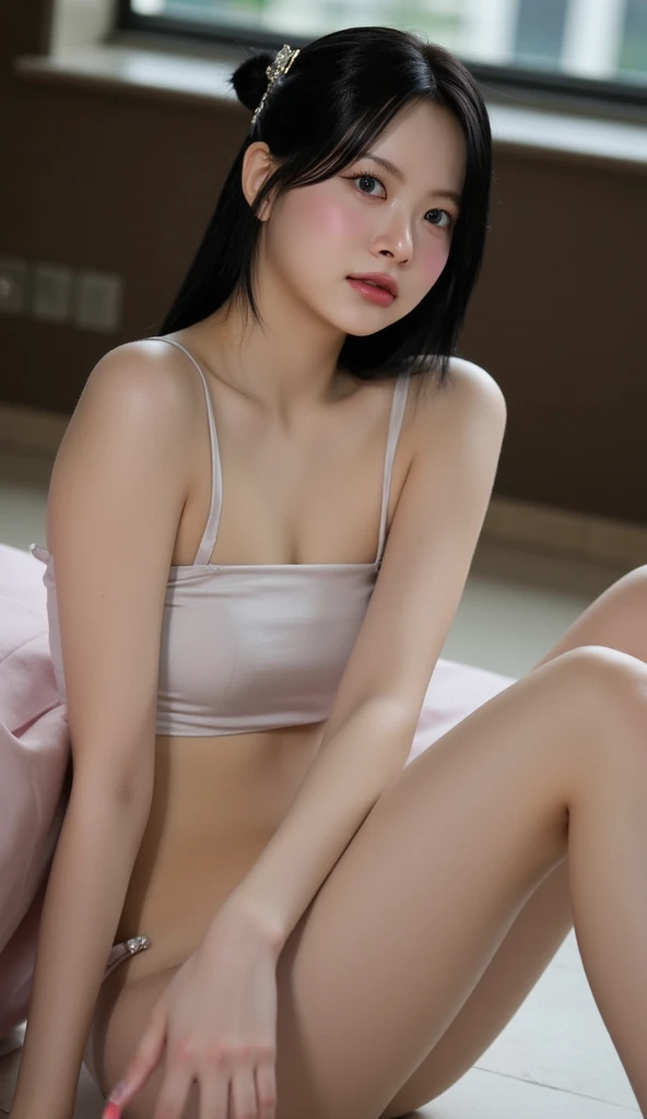 arafed woman in a white bikini sitting on a bed, japanese goddess, japanese model, beautiful asian girl, smooth white surroundings, japanese, posing in a bedroom, perfect body, beautiful body, giant stunning goddess shot, smooth translucent white skin, smooth body, dressed in a beautiful white, beautiful body and face, asian, poised beautiful body, white bra, asian girl