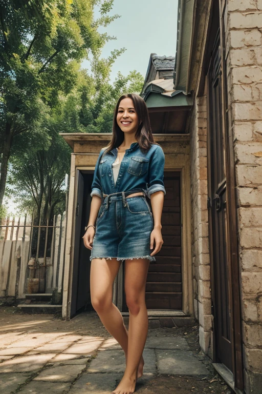 A stunning intricate full color portrait of (sks woman:1) in Barcelona, at the Sagrada Familia, wearing Overalls, epic character composition, sharp focus, natural lighting, subsurface scattering, f2, 35mm, film grain, , by Dominique Issermann, <lora:locon_lucylawless_v1_from_v1_64_32:1>