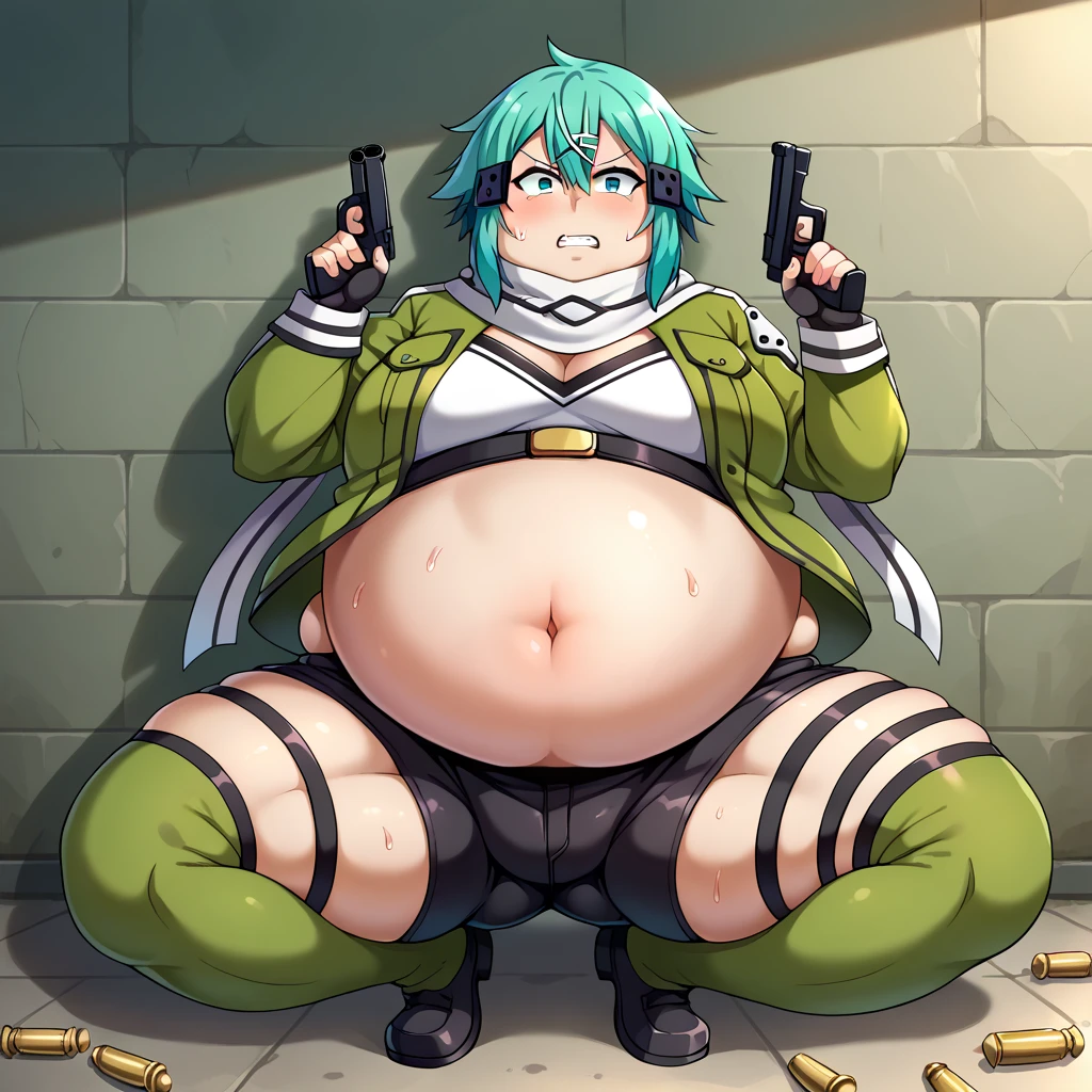 Masterpiece, Best Quality, candice, 1girl, solo, long hair, huge breasts, big breasts, gloves, white hat, cleavage, green eyes, green hair, shorts, elbow gloves, Peak hat, The Burned City, lightning, raining, Rain, ((big belly, massive belly, giant belly)), shocked, open mouth, (hands behind head:1.4), (solo:1.5)