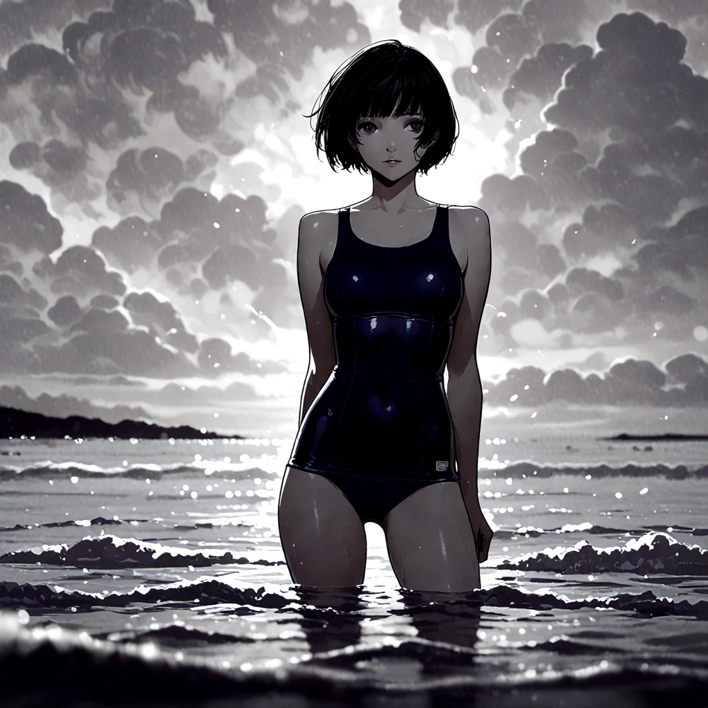 Mavis, Expansive landscape photograph，（look from down，Above is the sky，Below is the vast sea），A girl standing on the seashore looking up，（moon full：1.2），（meteors：0.9），（Starcloud：1.3），reef, Waves BREAK makes art，（Warm light source：1.2），（swell sea：1.2），lamp lights，Lots of purple and orange，Complicated details，Volumetric lighting BREAK（tmasterpiece：1.2），（best qualtiy），4k，ultra - detailed，（dynamic compositions：1.4），detail-rich，plethora of colors，（Irridescent color：1.2），（with light glowing，Atmospheric lighting），dream magical，magical，（独奏：1.2）