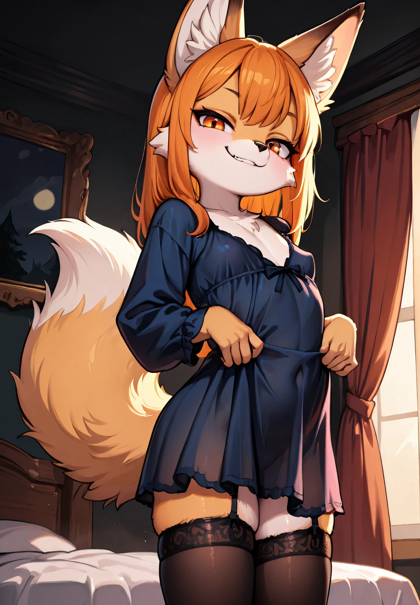 fox furry girl with short red hair, fluffy hair shy, beautiful red eyes, wearing glasses, very fluffy tail, small chest, 17 years old, happy , happy mouth, young body, Good girl, wearing a cute purple modest cute outfit, leaning over, cheering, in front of a house, being adorable, proud girl, wanting to be loved, low perspective, back perspective, girl in a string bikini with a fox tail, female furry mini cute style, holo is a wolf girl, dress, furry brown body!!, holo if a wolf girl!!!, furry, fox tail, swimsuit, furry art!!!, small curvy loli, Camel toe is very obvious, The nipple contour is pronounced, small breast, fishnet stockings wrap the thighs, absurdly long hair, erotic, Sci-fi, (small breast), beautiful clothes , Lace, lace trims, lace clothing, lace clothing thick thighs!!, china dress