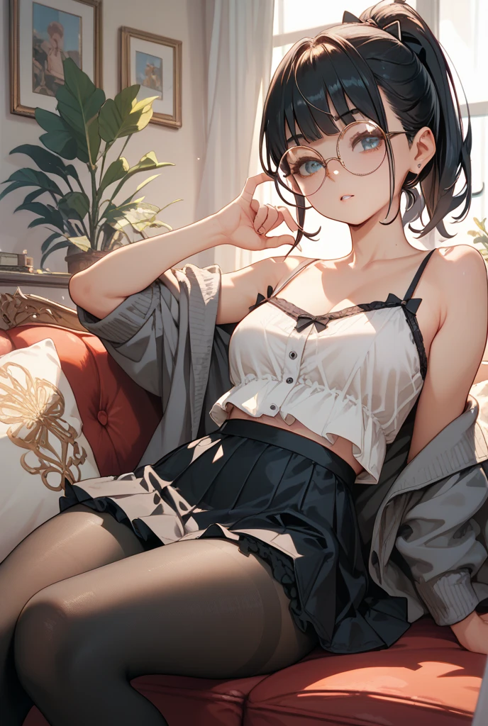 masterpiece, Highest quality, Cute Mature Woman,Small breasts that are just beginning to grow, Scrunchie hair ornament, Twin tails,Large areola,Nipples,hoodie,necklace, skinny , Nipples,(Nipplesが透けて見える)), (good:1.3), (lingerie,Culottes:1.3),Nylon fabric lace