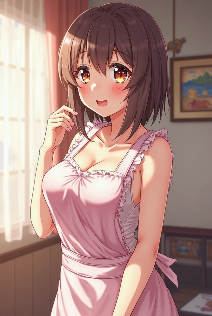 masterpiece, Highest quality, High resolution, Gloria1, 1 Girl, Gloria\(Pokémon\), Brown Hair, , Brown Eyes, , Short Hair, , Bobcut, bangs, , 1Describe a girl carefully 1Girl Expression in love blush Open Mouth blush kimono(Hydrangea pattern) breast enhancement Japanese-style streetscape rain