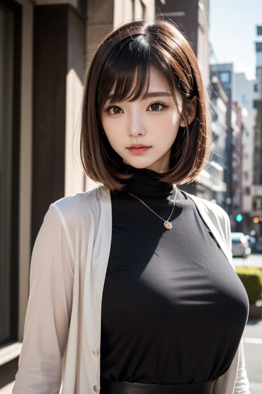 Best Quality, hight resolution, Perfect dynamic composition , Colossal tits , cleavage, Full body,Black Shorthair,Street,Sexy Knitwear