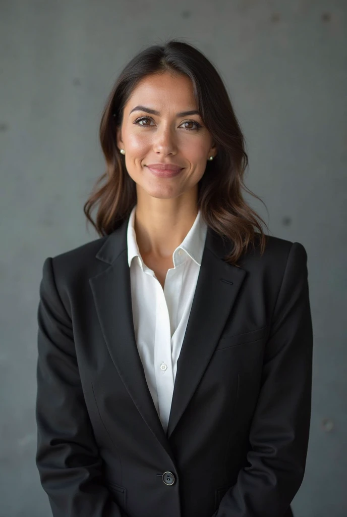 um retrato de uma mulher em um terno feminino, office lady, business suit, beautiful portrait lighting, posing in dramatic lighting, high contrast studio lighting, pele natural, 8k UHD, alta qualidade, filmic grain, Fujifilm XT3