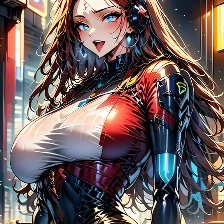 One young and beautiful woman,(Highest quality,Extremely detailed depiction,Incredibly absurd high resolution,Anatomically accurate depiction,Curvy Legs,Detailed pupil),(Glowing Skin,Shiny skin),(A futuristic AI navigator),(Complex Mechanical Body Suit:1.3,Very strong gloss,Futuristic costumes,Electronic Being),eyelash,(Silver Eyes,Crazy Eyes,There is cleavage in the chest,A seductive smile,Glossy Lips,Flashy makeup,eye shadow,eyeliner,mascara,Seductive gestures,Half-closed eyes:1.1),whole body,background:Electronic World