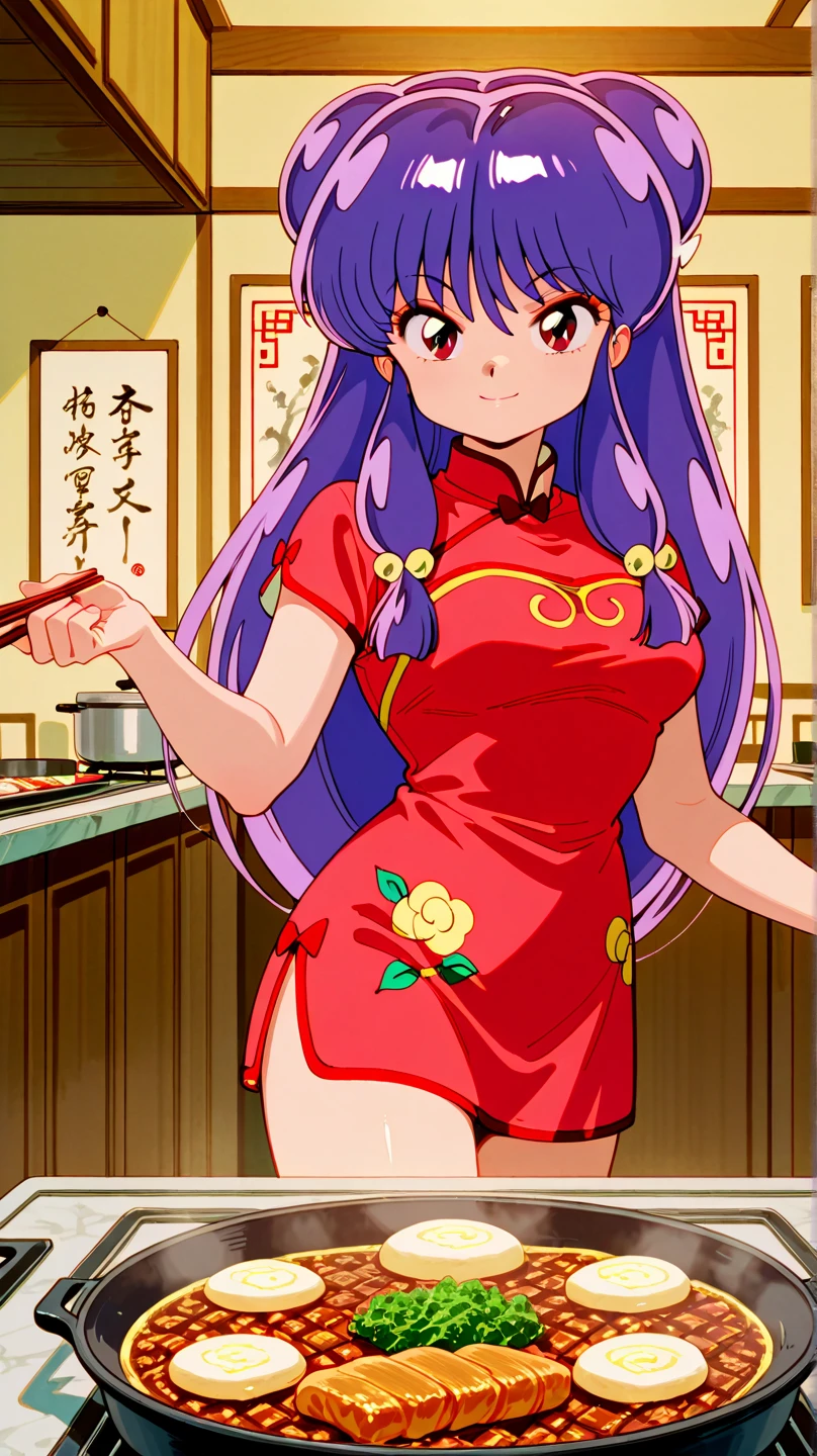 1girl,legs,a girl at building,(((building))), , braided bangs, tiny saggy  (b cup pancake ,  ), braided ponytail,(solo:1.2),apron,thick thighs,side-tie panties, violet hair with red high lights, hand down panties, 26yo,looking at viewer, sunlight,hanfu,
