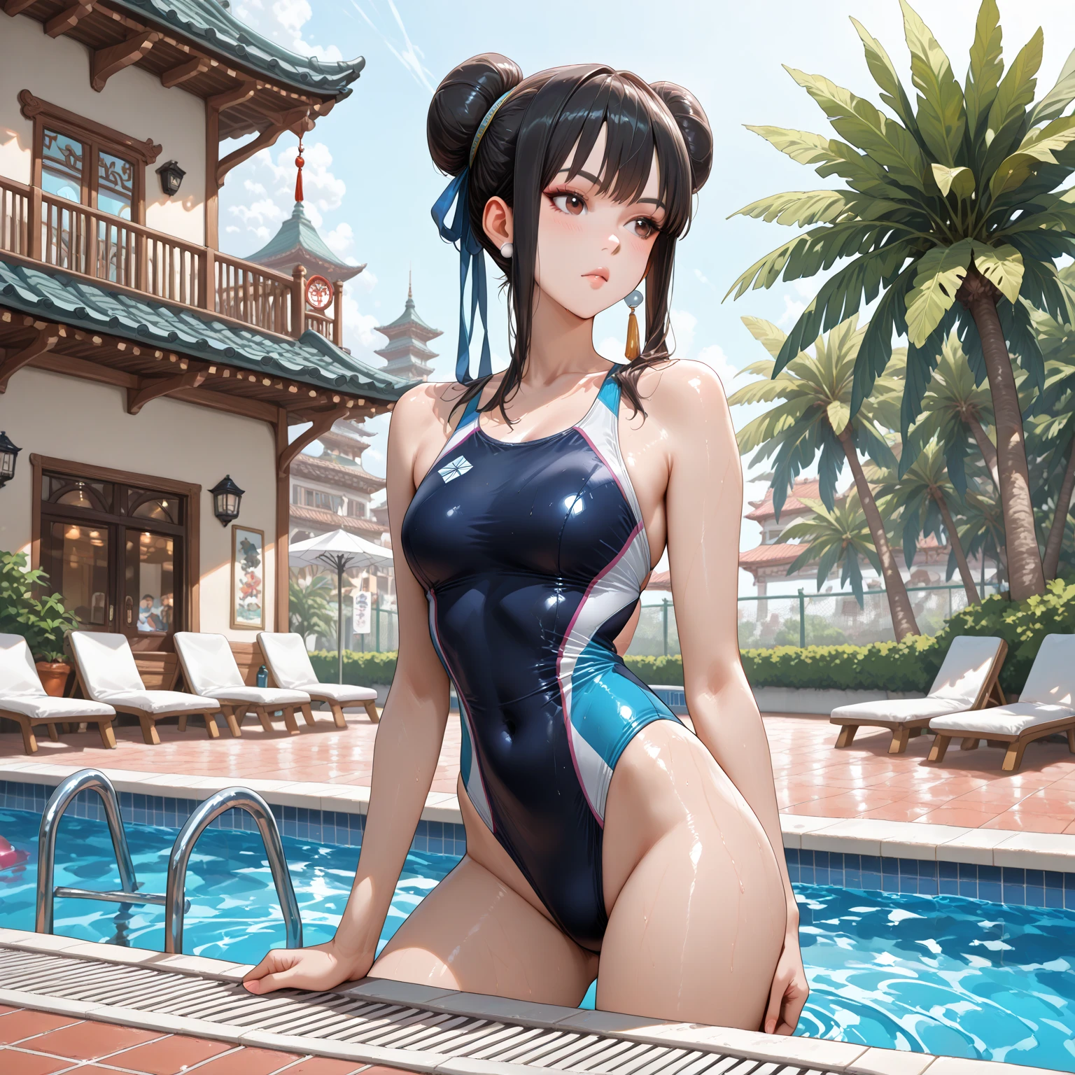 South Korean girl, 12 years old, full body, wearing micro bikini, beautiful, sexy, perfect eyes, perfect face, 4k, high resolution, photorealistic, human skin, wide hips, fat ass