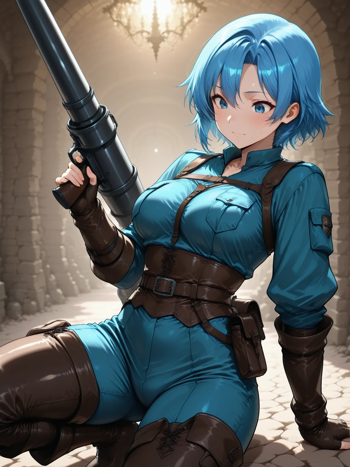 score_9, score_8_up, score_7_up, masterpiece, source_anime,Nostlgic RPG Style, detail eyes,blue hair,Lance