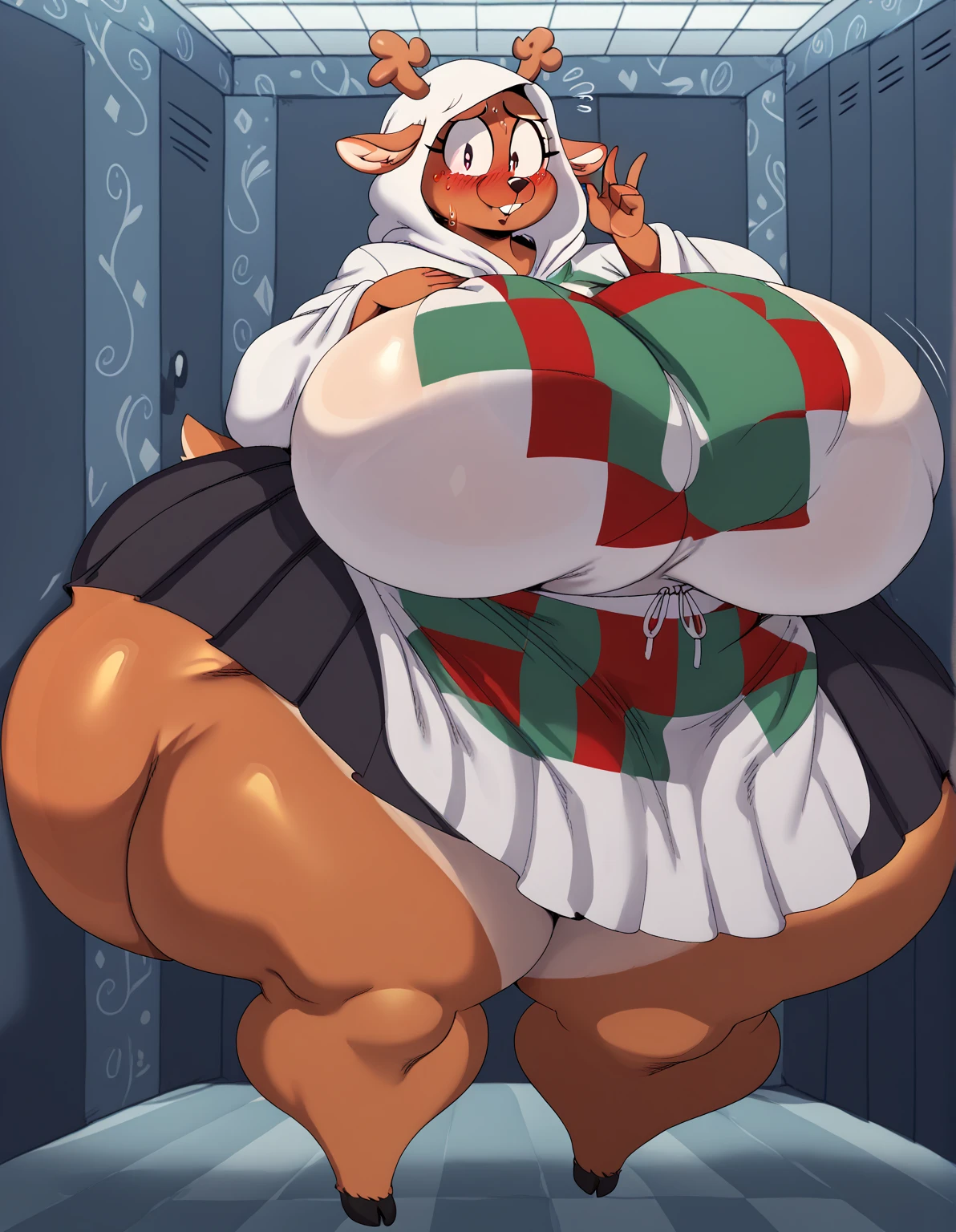 a male goat furry with a very huge vore belly looking pleased with his struggling prey and noisy belly, looking to the side and holding his large noisy belly