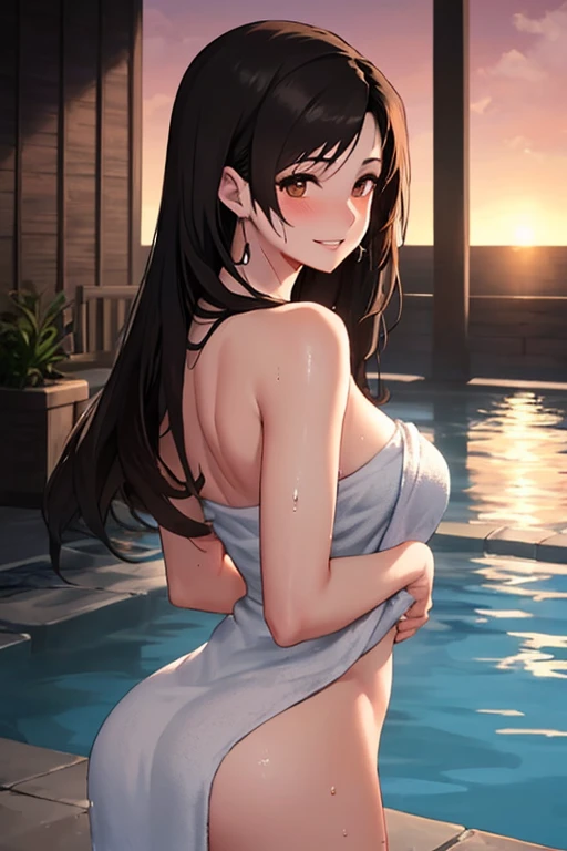 ((velocity)),Attacked by farts, (((Women farting))),(girl farting while sit on sauna)),smiled slightly,velocity,(a female adult),(just wearing a towel),(sit facing the screen),(her boob facing the screen)) (longhair blackhair),(Asian woman),(sauna),(masterpiece:1.2、top-quality)、(the Extremely Detailed CG Unity 8K Wallpapers、ultra-detailliert、Best Shadows)、(细致背景)、(The best lighting、extremely delicate and beautiful)、depth of fields、1girl in、独奏,