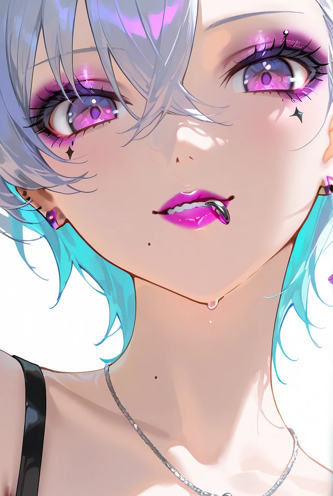 (score_9, score_8_up:1.1), score_7_up, masterpiece, best quality, highly detailed, 1 girl, solo, glowing eyes, green eyes, bedroom eyes, green hair, jewelry, earrings, hair over one eye, looking down, open mouth, tongue out, green saliva, glowing hair, green hair, liquid hair, colored tongue, simple background, black background, green theme <lora:Expressive_H-000001> expressiveh <lora:Gothic Art 2 Style SDXL_LoRA_Pony Diffusion V6 XL:0.8> <lora:g0th1cPXL:0.8> g0thicPXL