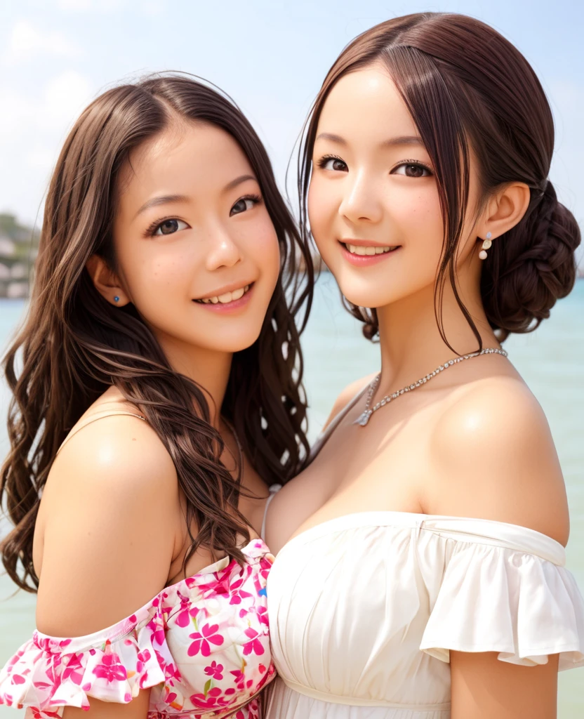 (Highest quality、8k、32K、masterpiece)、(Realistic)、(Realistic:1.2)、(High resolution)、Very detailed、Very beautiful face and eyes、(((Women's Solo Shot)))、Frame In、Tight waist、(Highest quality、Attention to detail、Rich skin detail)、(Highest quality、8k、Oil paints:1.2)、(Realistic、Realistic:1.37)、Bright colors、(((Bust Shot)))、(((Bob Hair)))、(((smile)))、(((Brown Hair)))、(((Grey tank top)))、(((Botanical print tank top)))、(((Black hot pants)))、(((I'm on the beach)))、(((you can see the horizon)))、((Touching your head with your hands))、(((blue sky)))、(((Wearing a safari hat)))、(((Stylish necklace)))