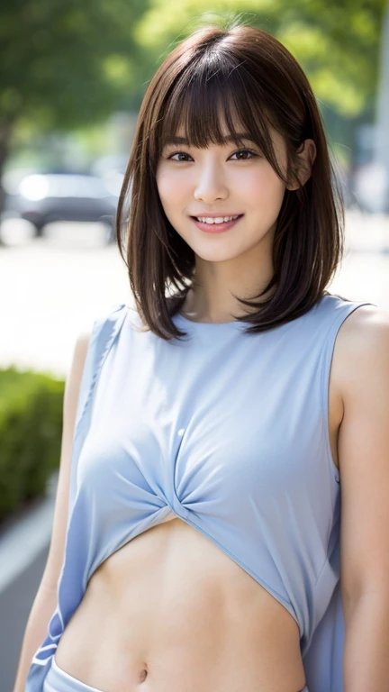 Medium Size Display, Medium Shot, Written boundary depth, Photograph the whole body, Movie angle,Action pose、masterpiece, Highest quality, Very detailed, CG, 8k wallpaper, Beautiful Face, Delicate eyes, Otome, alone, smile, cute、Sky Blue Dress