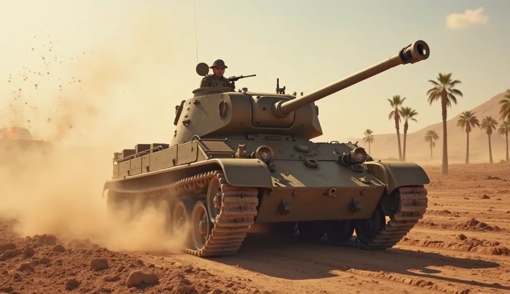 WWII German Half-track、Shallow depth of field、(masterpiece:1.3) (最high quality:1.2) (high quality:1.1)、Cinematic Light, ((Cinema Lighting),(Natural light),(High level of artistry),(artistic),(Genuineと見分けがつかない品質),RAW Photos,Genuine,Genuine,High resolution,RAW Photos,masterpiece, beautiful,A long-range gun mounted on a carrier.Lightly Armed, Light Armor, Military Vehicles, Military weapons, Military equipment, Camouflage,desert、caterpillar、crawler track、